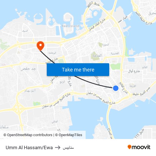 Umm Al Hassam/Ewa to سنابيس map