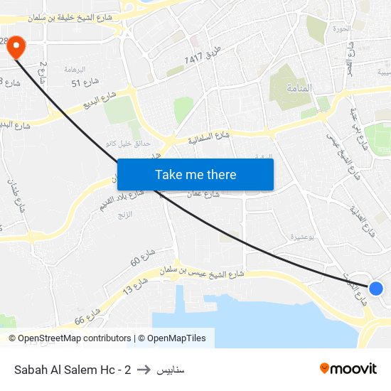 Sabah Al Salem Hc - 2 to سنابيس map