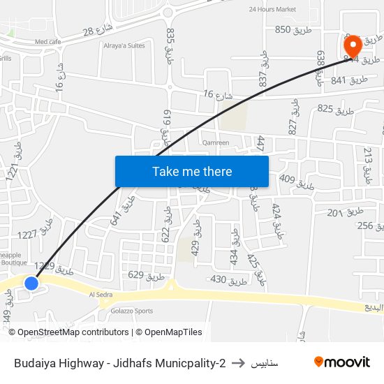 Budaiya Highway - Jidhafs Municpality-2 to سنابيس map