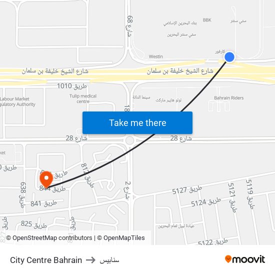 City Centre Bahrain to سنابيس map