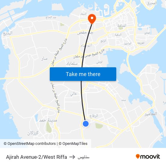 Ajirah Avenue-2/West Riffa to سنابيس map