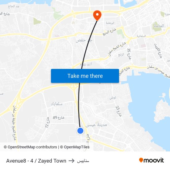 Avenue8 - 4 / Zayed Town to سنابيس map