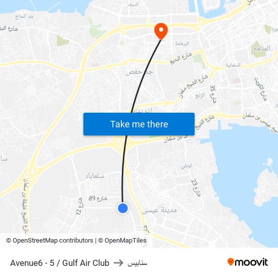 Avenue6 - 5 / Gulf Air Club to سنابيس map