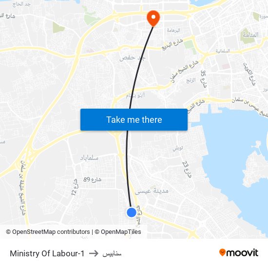 Ministry Of Labour-1 to سنابيس map