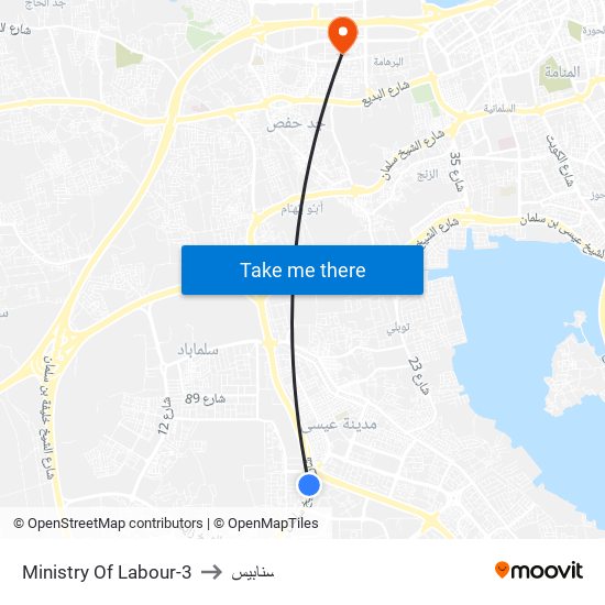 Ministry Of Labour-3 to سنابيس map