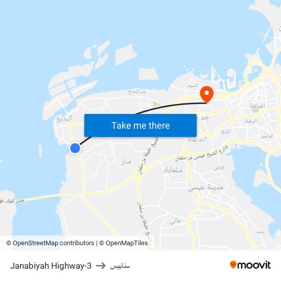 Janabiyah Highway-3 to سنابيس map