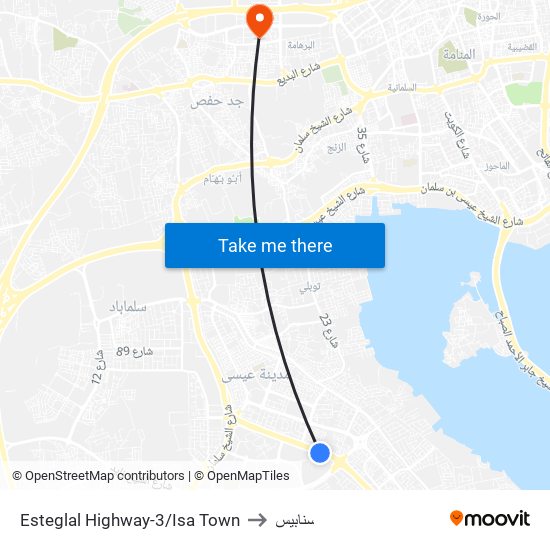 Esteglal Highway-3/Isa Town to سنابيس map