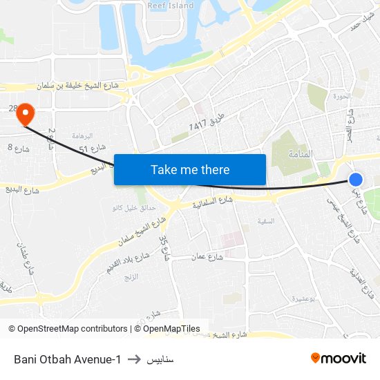 Bani Otbah Avenue-1 to سنابيس map