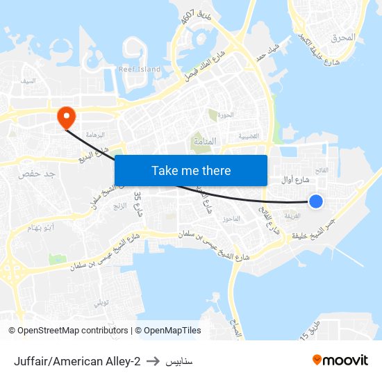 Juffair/American Alley-2 to سنابيس map