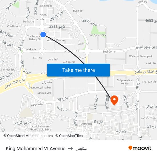 King Mohammed VI Avenue to سنابيس map