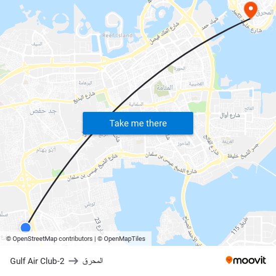 Gulf Air Club-2 to المحرق map