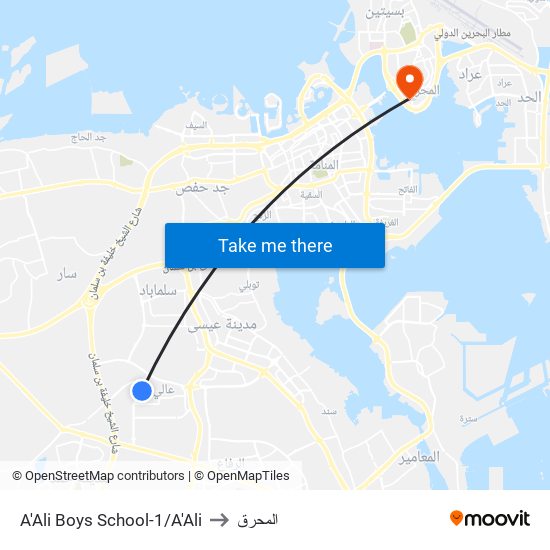A'Ali Boys School-1/A'Ali to المحرق map