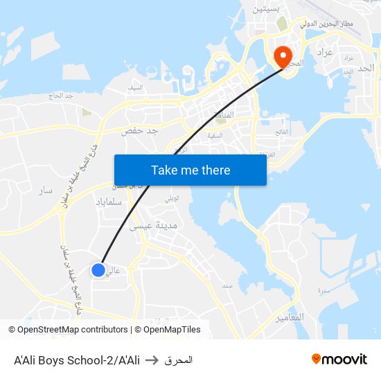A'Ali Boys School-2/A'Ali to المحرق map