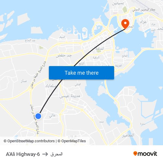 A'Ali Highway-6 to المحرق map