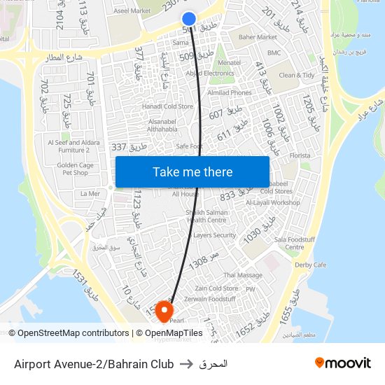 Airport Avenue-2/Bahrain Club to المحرق map