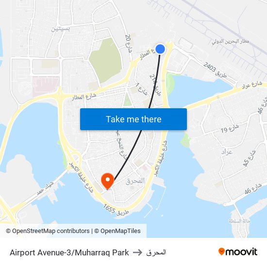 Airport Avenue-3/Muharraq Park to المحرق map