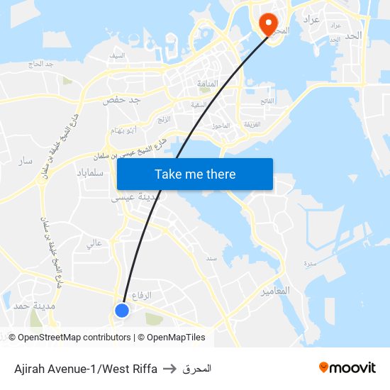 Ajirah Avenue-1/West Riffa to المحرق map