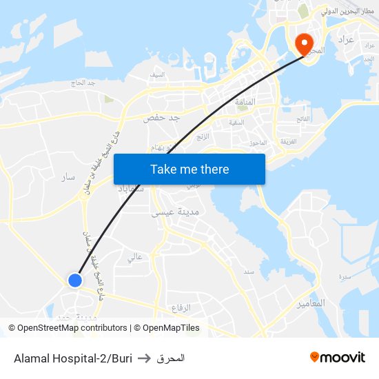 Alamal Hospital-2/Buri to المحرق map