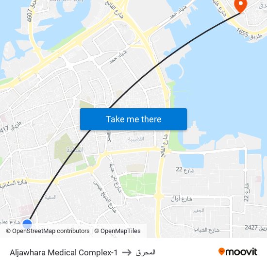 Aljawhara Medical Complex-1 to المحرق map