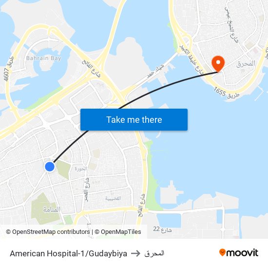 American Hospital-1/Gudaybiya to المحرق map