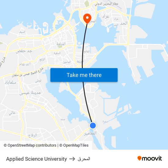 Applied Science University to المحرق map