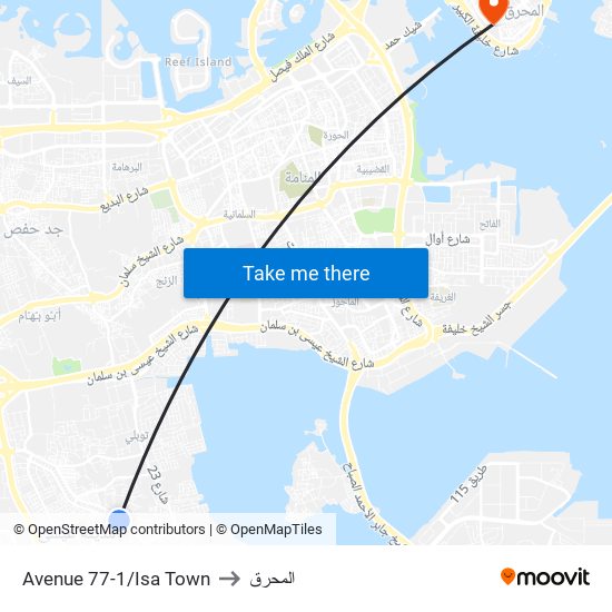 Avenue 77-1/Isa Town to المحرق map