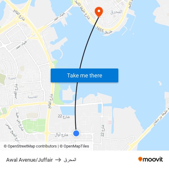 Awal Avenue/Juffair to المحرق map