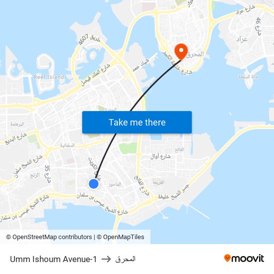 Umm Ishoum Avenue-1 to المحرق map