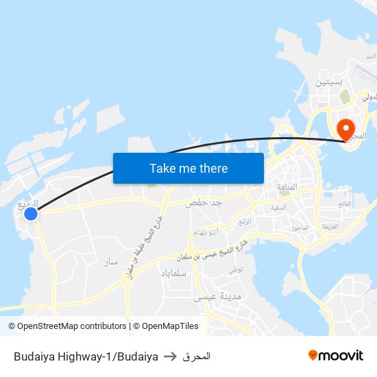 Budaiya Highway-1/Budaiya to المحرق map