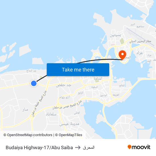 Budaiya Highway-17/Abu Saiba to المحرق map