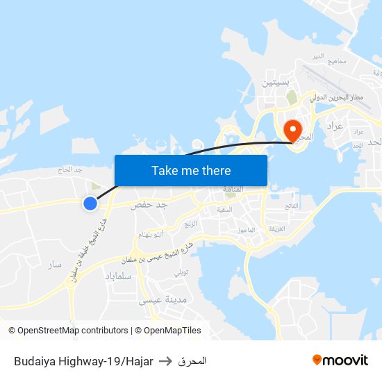 Budaiya Highway-19/Hajar to المحرق map