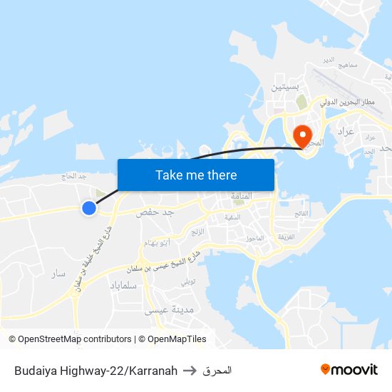 Budaiya Highway-22/Karranah to المحرق map