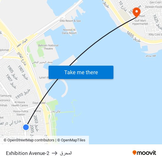 Exhibition Avenue-2 to المحرق map