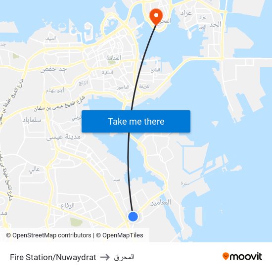 Fire Station/Nuwaydrat to المحرق map