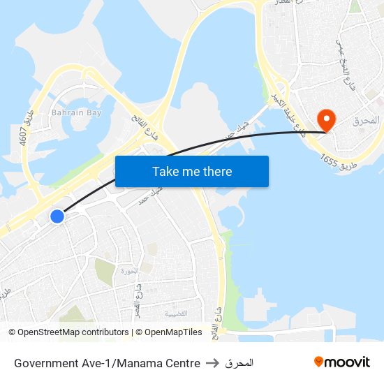 Government Ave-1/Manama Centre to المحرق map