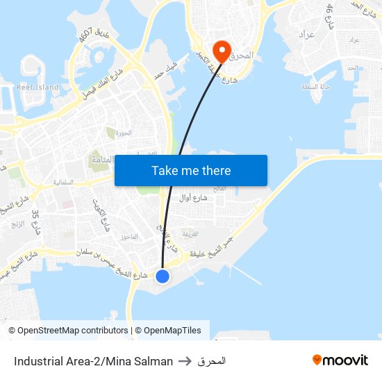 Industrial Area-2/Mina Salman to المحرق map