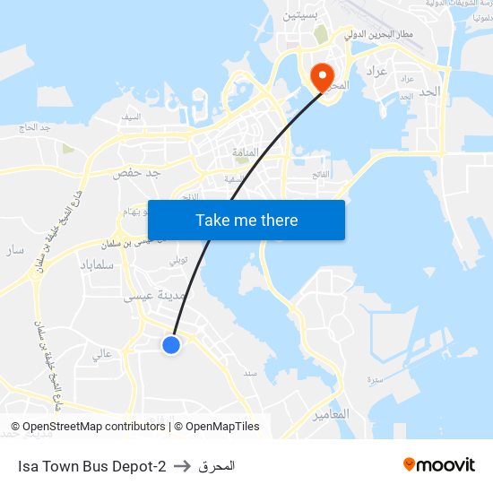 Isa Town Bus Depot-2 to المحرق map