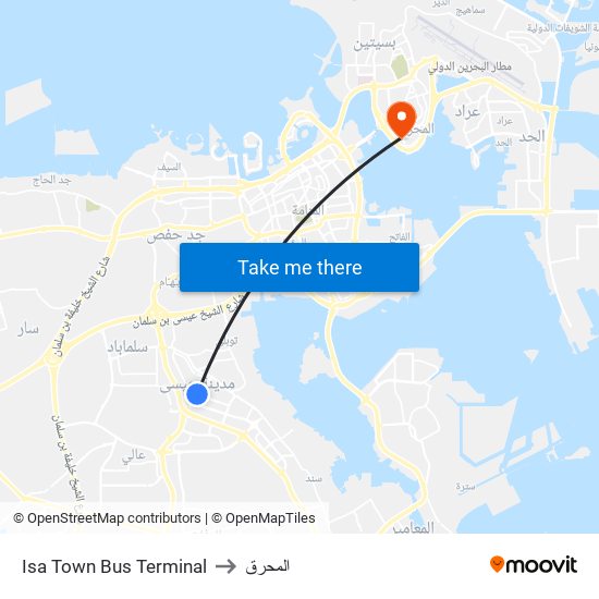 Isa Town Bus Terminal to المحرق map