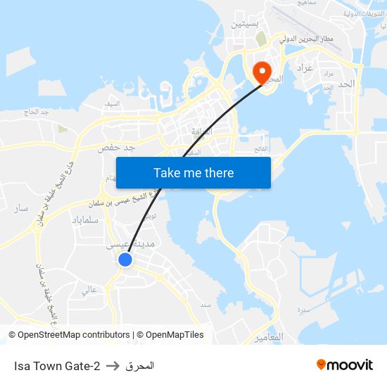 Isa Town Gate-2 to المحرق map