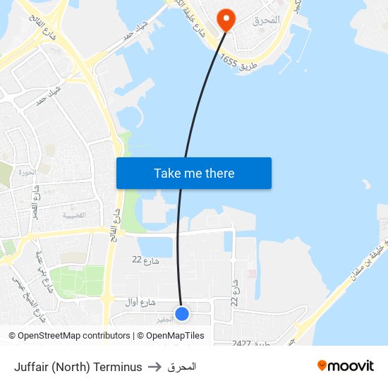 Juffair (North) Terminus to المحرق map