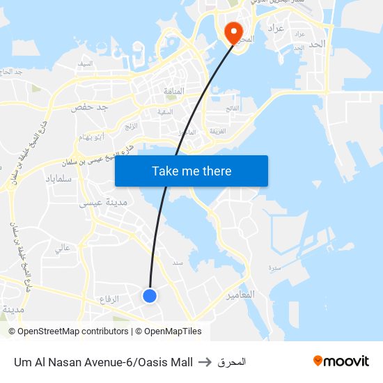 Um Al Nasan Avenue-6/Oasis Mall to المحرق map