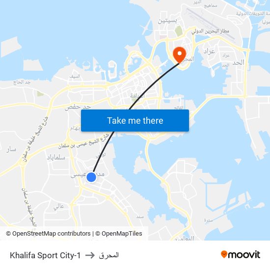 Khalifa Sport City-1 to المحرق map