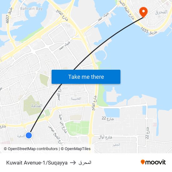 Kuwait Avenue-1/Suqayya to المحرق map