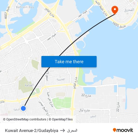 Kuwait Avenue-2/Gudaybiya to المحرق map