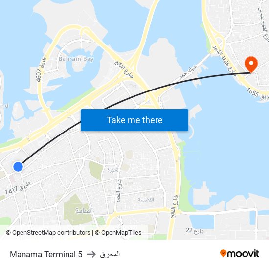 Manama Terminal 5 to المحرق map