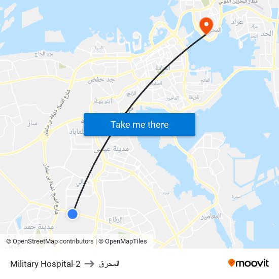 Military Hospital-2 to المحرق map