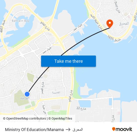 Ministry Of Education/Manama to المحرق map