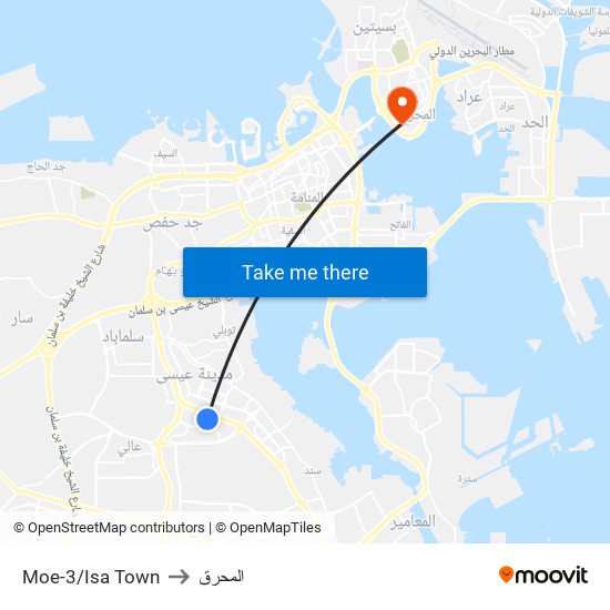 Moe-3/Isa Town to المحرق map