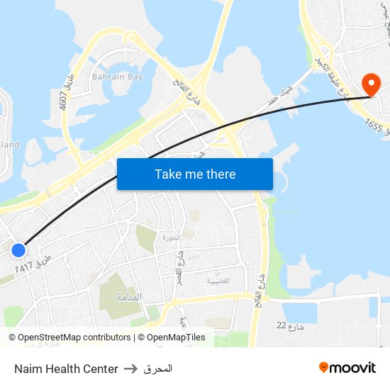 Naim Health Center to المحرق map