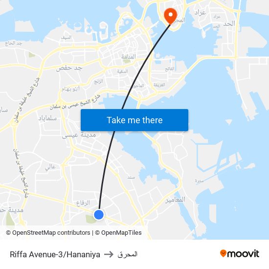 Riffa Avenue-3/Hananiya to المحرق map